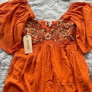 Shyanne Burnt Orange Floral Embroidered Top